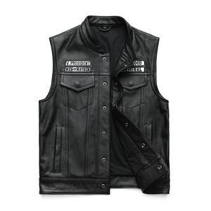 Motorcycle Apparel Classic Leather Vest Men100% Genuine Cowhide Skin Motorbike Moto Rock Punk Waistcoat