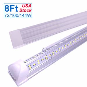 8FT LED Shop Light Tube Fixture, 72W 100 W 144W 14400LM, Branco Frio 6500K, 6 Linha V Forma, Cobertura Clear, Saída de Hight, Linkable T8 Bar Lamp para garagem 8 pés com plug Oemed