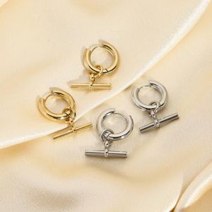 Hoop Huggie Edelstahl T-Bar hängender Ohrring wasserdichter Schmuck Goldfarbe klobige Ohrringe für FrauenHoop