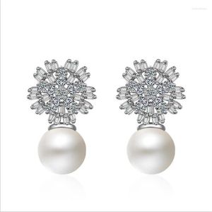 Stud Pure Sterling Silver 925 Earrings For Women Pearl Accessories Super Shiny Crystal Stones Luxury CZ Fine JewelryStud Mill22