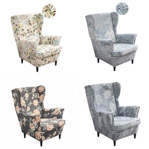 Chair Covers Floral Wing Cover Sloping King Back Armchair Elastic Wingback Sofa Ottoman Footstool SlipcoverChair