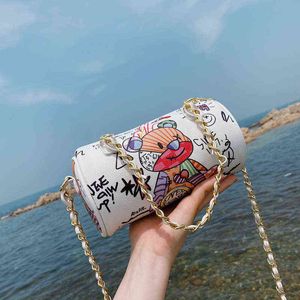 Bear Graffiti Lady's S Chain Mobile Phone Shoulder Bags Simple Small Square Bag Women's Luxury Designer Handbags for Women 2021 Y220422