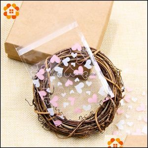 Gift Wrap Event Party Supplies Festive Home Garden 100Pcs 2Sizes Love Heart Candy Cookie Plastic Bags Self-Adhesive For Diy Biscuits Snac