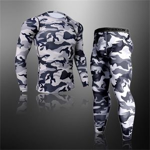 Quick Dry Camouflage Masculino Conjuntos de Runção de Compressão Ternos Esportivos Skinny Cleos Roupa Rashguard Sportswear Men 201210