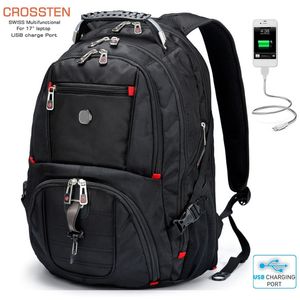 Aktualisierte Swiss-Multifunktionale Wasser-Resistenträger-Taschen 17.3-Zoll-Laptop-Rucksack USB-Ladeöffnung Super dauerhafter Schultasche 220324