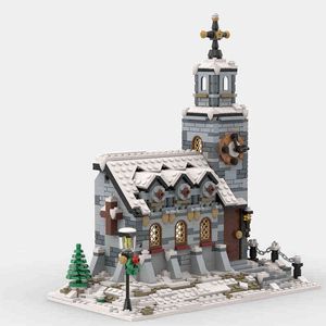 Bloki MOC 58208 Winter Church Classic Village Street View Bloków konstrukcyjnych Zestawy Bricks Model Home Office Dekoracja Najlepsza prezent dla dzieci T230103