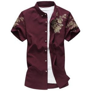 Men's Casual Shirts 2022 Summer Men Cotton Print Shirt Fashion Business Dress Slim Fit Society Short Sleeves Large Size