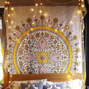 Floral Medallion Tapestry Gold Indian Headboard Wall Hanging Home Decor Mandala macrame wall hanging Y200324