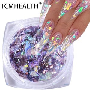 Sjöjungfru nagel paljetter holografiska glitter chunky iriserande flingor färgglada fluorescerande glaspapper flingor klistermärke