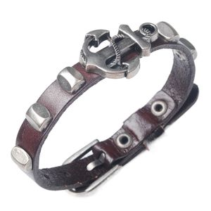 WOJIAER Rock Punk Leather Men's Black Wrist Bracelets Adjustable Anchor Bangles For Special Present Jewelry BC017