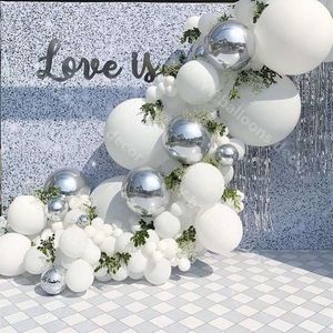 Ballonger Garland Global White Silver 4D Silver Confetti Balloon Arch Birthday Baby Shower Wedding Anniversary Party Decorations T200619