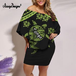 Noisydesigns Hawaii Turtle Polynesian Tribal Print Sommerkleid Damen Schulterfrei Rüschen Figurbetontes Minikleid Drop 220627