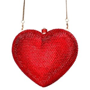 Laisc Deluxe Crystal Red Heart Clutch Evening Bag Formell lyxkvinna Bröllopspåsar Pochette SC010 Y201224