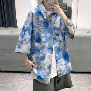 Privathinker 2022 Estate Nuove Camicie Tie Dye Manica Corta Oversize Moda Cardigan da Uomo Casual Harajuku Camicette Abbigliamento Maschile G220511