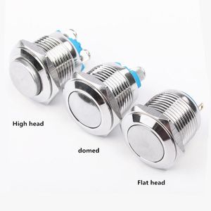 Switch 16mm Metal Push Button IP67 Nickel Plated Brass Press Self-reset/Self Locking 1NO High Flat Domed Round MomentarySwitch