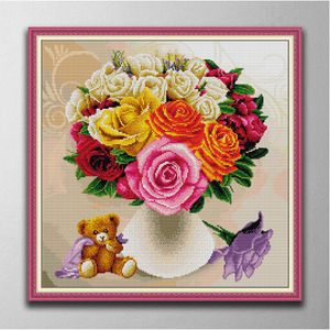 Rose flower 2 DIY cross stitch Embroidery Tools Needlework sets counted print on canvas DMC 14CT 11CT cloth