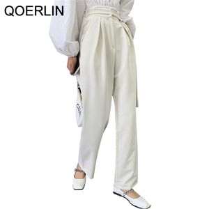 Qoerlin Office Suit Pants 드레이프 클래식 하이 허리 와이드 다리 여성 스프링 한국어 바지 플러스 크기 세련된 바지 여성 210412