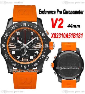 2022 V2 Endurance Pro 44mm Miyota Quartz Chronograph Mens Watch X82310A51B1S1 PVD Steel All Black Dial Orange Rubber Strap Stopwatch Super Edition Puretime G03d4