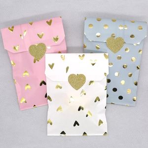 Gift Wrap 12Pcs Wedding Favor Bag Bridal Shower Birthday Anniversary Candy Cookie Paper Pink And Gold Foil HeartGift