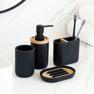 Badezimmer-Accessoires-Set, Designer-Seifenlotionsspender, Zahnbürstenhalter, Geschirrbecher oder Pumpflaschenbecher, Schwarz und Weiß, 220523