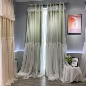 Curtain & Drapes Korean Princess Style Curtains Ins Bedroom Dining Room Living Girl Bay Window Shading GreenCurtain