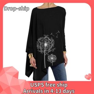 5xl Plus Size Женская туническая блузка европейская и американская одежда нерегулярная пуловер с длинным рукавом Top Chemisier Femme
