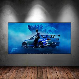 Nissan Skyline GTR R34 Modern Car Canvas Painting Plakat i grafiki ścienne zdjęcie do salonu sypialnia wystrój domu cuadros
