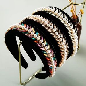 Vintage Multi Color Crystal Leaf Headband for Woman Elegant Simulated Pearl Hair Hoop Wedding Party Accessory