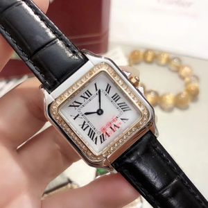 Women Quartz Watch Black White Diamond Sapphire Crystal Leather Strap Pin Buckle Waterproof