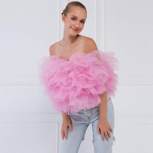 Women's Tanks & Camis Chic Tulle Tube Top Custom Made Strapless Women Puffy Tops Zipper Back Special Occasion Short Shirt Clothes