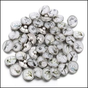 Arts And Crafts Arts Gifts Home Garden 10Pcs/Lot 18Mm Elegant Grass Buttons Glass Charm Snap Button Jewelry For Snaps Bracelet Jllgfl Dro