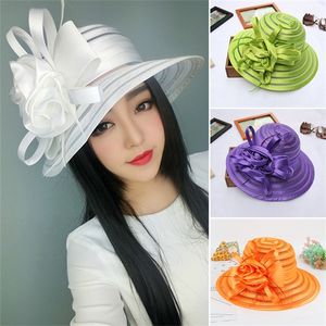Elegante verano Sun Hats Sun Hats for Women Wide Brim con gran flores Fedora Fashion Fashion Ladies Wedding Church Hat 220817