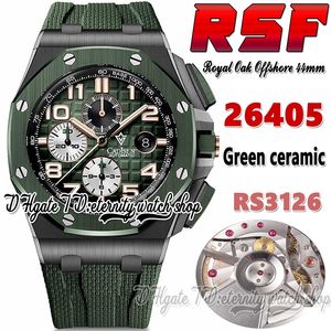 RSF rs26405 Cal.3126 a3126 Chronograph Automatic Mens Watch 44mm Green Ceramics Bezel Black Ceramic Case Texture Dial Number Markers Rubber Strap eternity Watches