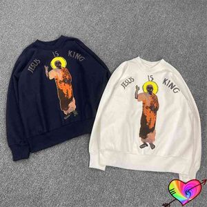 2022 Jesus Graphic Sweatshirts Foam Print Jesus Is King Sweatshirts Hip Hop Tour Ye Hoodie Long Sleeve Crewneck T220802