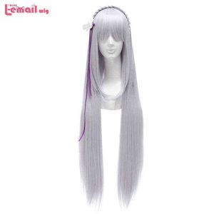 L-EMAIL WIG Synthetic Hair Re：Zero Emilia Cosplay Wigs Long Sliver Straight Women220505とは異なる世界での生活