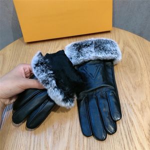Leather Five Fingers Gloves Women Large Fleece Thickened Glove Winter Warming Protective Gloves