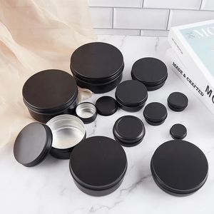 Empty Jars Bottle Black Round Aluminum Tin Cans Screw Lids Metal Lip Balm Box Cosmetic Containers Storage Organization for Candles Tea