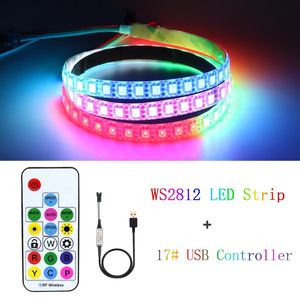 Şeritler Şerit RGB WS2812B 17Keyler Uzaktan Kontrolör Adresabilen Piksel Tip TV Dolap Lambası DC5V 1M/2M/3M/4M/5MLED şeritli LED