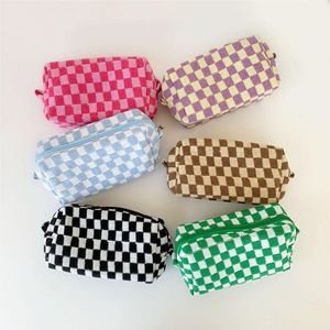Cosmetic Bags Cases Lattice Bag Hit Color Knitted Fabric Makeup Organizer Travel Toiletry For Women Zipper Beauty Case Pencil