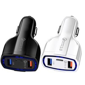 Carregador de carro USB de 3 portas 35W para iPhone 11Pro GPS QC3.0 Tipo C Adaptador de carregamento rápido para Xiaomi Huawei Samsung Phone Tablet