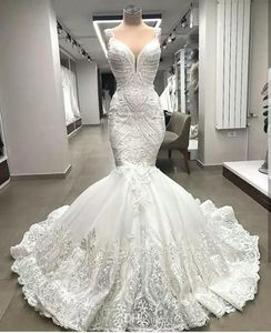 White Lace Mermaid Wedding Dresses Appliques Dubai Plus Size Beaded Bridal Party Gowns Custom Made Robe De Mariee