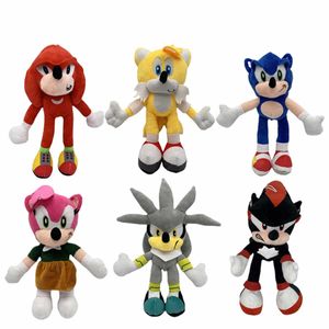 28 cm Sonic Plush Doll Keychain Toys Cartoon PP Cotton Zwart Blue Shadow Hedgehog Soft Stuffed Hange speelgoed Kids Verjaardagsgeschenken