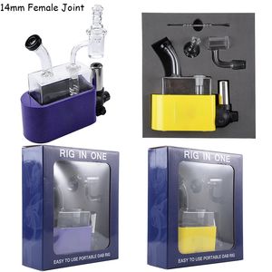 Rig In One Hookahs Yellow Purple Water Glass Bongs 14mm Female Joint Smoking Accessories Dab Oil Rigs Starter Kits With Banger Cap WP2235