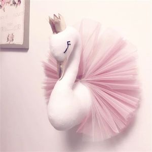 Baby Girl Room Decor Plush Animal Head Swan Wall Home Decoration Baby Stuffed Toys Girls Bedroom Accessories Kids Child Gift 220425