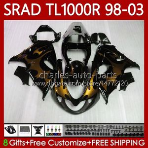 Fairings Kit لسوزوكي سراد TL1000R TL-1000R 1998 1999 2000 2001 2002 2003 118NO.42 TL-1000 TL 1000 ص 98-03 هيكل السيارة TL 1000R TL1000 R 98 99 00 01 03 03 OEM Gold Gold Flames