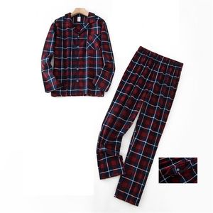 S Home LongSleeved Trousers Suits Höst- och Winter Pijamas Flanell Plaid Design Pyjamas för män 220720