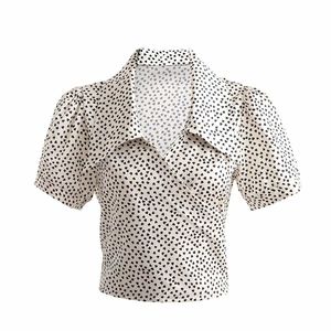 Summer Women Heart Printed Knickad skjorta Korta ärmar Fashion Casual Chic Lady Woman Shirt Topps 210709