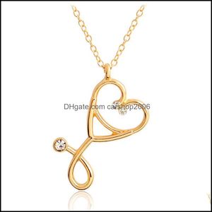 Collane con ciondolo Pendenti Gioielli Moda Oro Sier 2 Colori Infermiera Cuore Amore Stethoscpe Collana per donne Infermieristica Medicina Laurea Gi