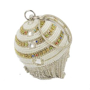 Evening Bags Fashion Colorful Pearl Crystal Ball Wristlets Handbags Roundness Party Purse Wedding Bride Day ClutchesEvening