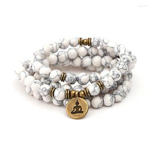 Braccialetti con ciondoli Bracciale o collana con perline di pino bianco da 8 mm Bracciale o collana di loto Buddha OM Chakra Preghiera Yoga 108 Bracciale MalaCiondolo Kent22